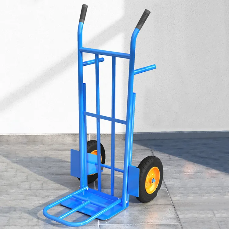 JH-Mech OEM Gas Cylinder Trolley Home with Large Inflatable Wheel Handle Heavy Duty Blue Powder-Coated Metal Gas Cylinders Cart