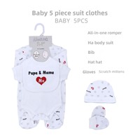 Ensemble de vêtements pour nouveau-né en coton pur, combinaison, barboteuse, 5 pièces, unisexe, traitement doux, coffret cadeau pour nouveau-né, style européen et américain