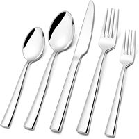Ensemble de couverts 5 pièces en acier inoxydable 430 avec manche carré doré, finition miroir, fourchette, couteau, cuillère pour mariage, restaurant, vente en gros