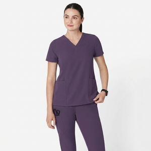 Women's Purple V-Neck <b>Scrub</b> <b>Top</b> With Two Front Pockets Hospital Uniforms - Product Image 1