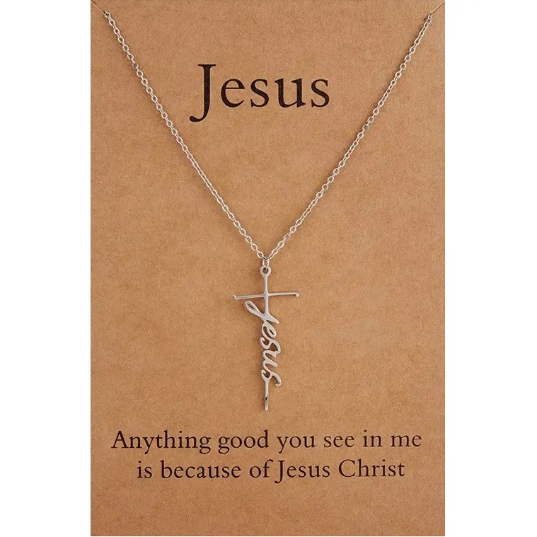 Fashion Non Tarnish Stainless Steel Cross Shaped Pendant Strength Be Still Jesus Blessed Faith Necklace Jewelry For Women