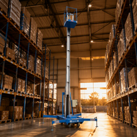 Plateforme élévatrice électrique à mât unique de 14 m, capacité de charge de 150 kg, alimentation CA/CC, avec stabilisateurs déployables