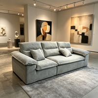Canapé modulaire moderne en tissu gris 3 places, avec dossier inclinable rembourré large, coussins d'assise épais et grands accoudoirs