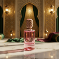 Flacon de parfum vide en verre transparent rose avec bouchon rose, de luxe, de style arabe, carré, pour femmes, avec diamants, 30 ml, 50 ml, 100 ml