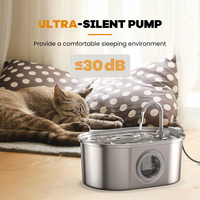 Fontaine à eau automatique pour chat en acier inoxydable 3,2 L, fontaine à eau intelligente pour animaux de compagnie avec alimentation CA et fenêtre de niveau d'eau