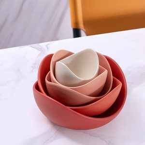Lot de <span class=keywords><strong>5</strong></span> bols de service en porcelaine en forme de <span class=keywords><strong>Lotus</strong></span> bols à pâtes bols à angles uniques pour salade, riz idéal pour la maison - Product Image 2