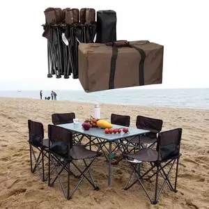 Meja makan piknik berkemah portabel, Meja lipat gunung paduan aluminium dengan kursi