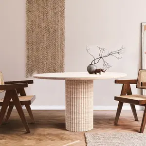 Cava Gecanneleerde Ronde Beige Travertijn Eettafel Woonkamer Stenen Meubels Travertijn Eettafel