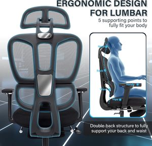 Ergonomic Lift <b>Chair</b> with Foot Rest High <b>Back</b> Office <b>Chair</b> with Dynamic Lumbar <b>Support</b> 2D Headrest Adjustable 4D Armrest Swivel - Product Image 4
