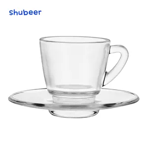 Tasse à fleurs en verre Simple épaissie, petite tasse à café et soucoupes décontractées, ensemble de tasses à thé kung fu, à la maison,