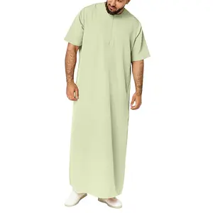 Wholesale Custom Middle East Abaya Dubai Men's Kaftan Zipper Blouses Short Sleeve Robes Malaysia Casual Loose Robe