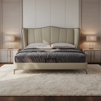 Zeitgenössisches Modernes Gepolstertes Echtes Weiches Lederbett in Vollgröße Luxuriöses Schlafzimmer-Möbelset für Zuhause & Hotel