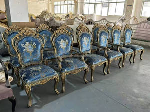 Juegos de <span class=keywords><strong>comedor</strong></span> para el hogar de estilo <span class=keywords><strong>barroco</strong></span> francés de lujo/sillas bordadas azules talladas en madera preciosas doradas antiguas - Product Image 2