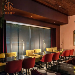 Ensemble de canapés en velours rouge commercial avec dessus de table en marbre pour restaurant et café, aménagement de sièges de salle à manger moderne - Product Image 6