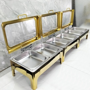 Set da Catering di Lusso con Scaldavivande Elettrico Interno da 9L in Acciaio Inox Dorato a Combustibile per Buffet di Matrimoni Servizio Alberghiero - Product Image 3