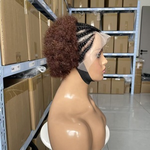 Perruques Courtes Populaires en <span class=keywords><strong>Cheveux</strong></span> Brésiliens Bouclés Africains avec Dentelle Frontale 13x4 pour Femmes Noires - Product Image 4