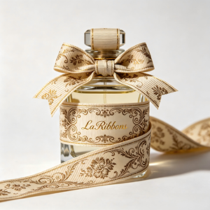 Ruban gros-grain floral vintage doré à motifs imprimés LaRibbons pour emballage cadeau, bouquets, boîtes de parfum et décoration de nœuds - Product Image 4