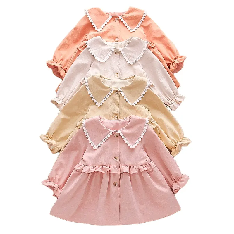 Винтажное платье принцессы для маленьких девочек, платье с длинными расклешенными рукавами, детское праздничное платье, верхняя одежда с отложным воротником для возраста 1-6 лет, 2021