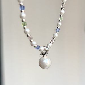 Collier imitation perles pour femme, pendentif rond perlé, chaîne en cristal coloré, bijoux élégants, accessoire de mode - Product Image 4