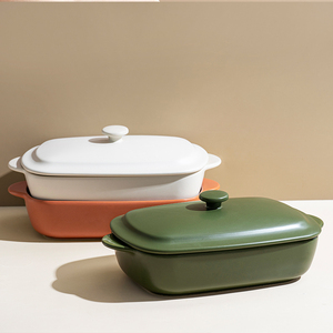 Assiette à <span class=keywords><strong>fromage</strong></span> Binaural domestique rectangulaire de couleur unie, plat de cuisson en céramique avec couvercle - Product Image 6