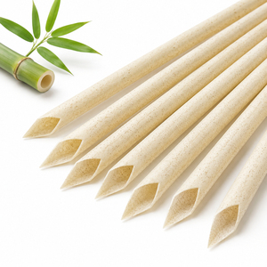Custom Logo Compostable Bamboo Fiber Sharp Straws Biodegradable Angled Tip Straight Drinking Straw for Boba Tea Cafe Takeaway - Product Image 2
