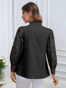 Chemise en dentelle élégante et décontractée pour femmes, style tendance, manches longues, tricotée, nouvelle collection printemps/été/automne 2026, stock Géorgie - Product Image 4