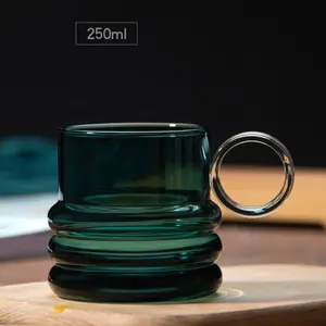 Creative Colored Glass with Ring Handle cup Ring milk Breakfast cup Juice Cold Drink Beer Mug