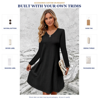 Robe Courte Col V en Mélange de Coton avec Œillets Personnalisés, Manches Longues, Coupe Ajustée, Poignets Surpiqués, Silhouette Évasée pour Femme – Fabricant