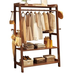 Solid Wood Floor <b>Standing</b> <b>Coat</b> <b>Rack</b> Walnut Color Simple Modern Design Bedroom Storage <b>Rack</b> With Shelves For Clothes And Shoes - Product Image 5