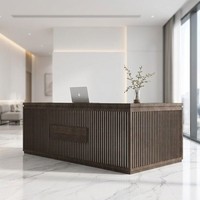 [Muxi] Nouveau bureau de réception LED en bois E1 de 18 mm, de style chinois haut de gamme, à niveaux, en forme de L, cannelé, pour clinique médicale et centre dentaire
