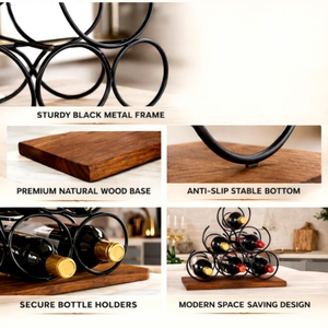 Porte-vin en métal moderne avec base en bois, capacité de 6 bouteilles, présentoir, meubles pour la maison - Product Image 5