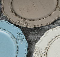 Assiettes de présentation portables de luxe en plastique à motif floral antique, 13 pouces, motif fleur blanche, pour décoration de mariage et réceptions
