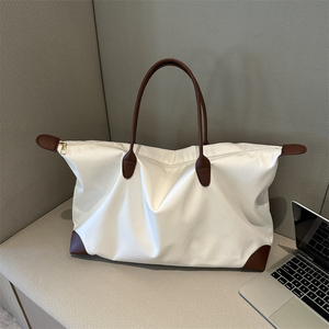 Bolso de compras de nailon de 16 pulgadas Unisex de primera calidad, bolso de mano informal impermeable con asa de esquina de PU, bolso de playa reciclable de Color sólido - Product Image 3