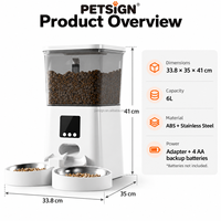 Distributeur automatique de nourriture pour animaux de compagnie Petsign, distributeur automatique de nourriture pour chats 6L Wifi, distributeur de nourriture sèche à double bol, contrôle par application, batterie de secours pour chats d'intérieur