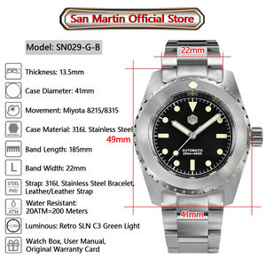 Reloj de Buceo Retro para Hombre San <span class=keywords><strong>Martin</strong></span> SN029-G-B, 41 mm, Clásico, Vintage, Miyota, Mecánico de Cuerda Automática, 200 m Resistente al Agua, Luminoso - Product Image 2