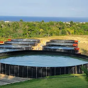 Lvju Aquaculture Farm Round Geomembrane Or PVC Canvas Circular Tanks For Shrimp Aquaculture