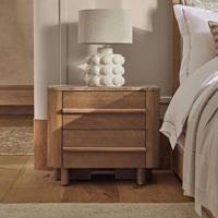 Table de chevet moderne du milieu du siècle en bois massif avec 2 tiroirs, plateau en pierre naturelle, armoire de rangement rustique de style ferme