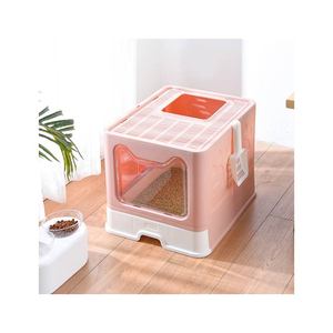 Caja <span class=keywords><strong>de</strong></span> <span class=keywords><strong>arena</strong></span> desodorizante <span class=keywords><strong>para</strong></span> <span class=keywords><strong>gatos</strong></span>, grande y plegable con cajón, inodoro cerrado completo con cuchara - Product Image 1