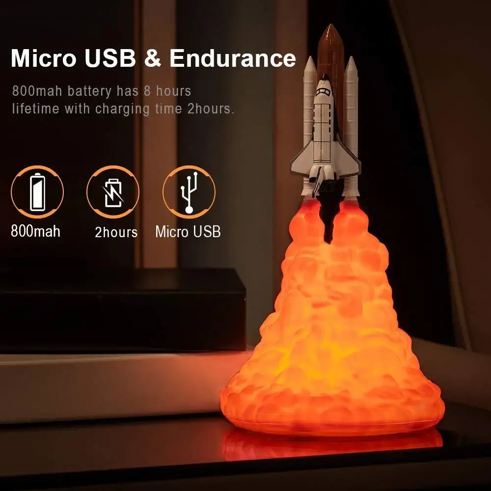 3d Print Led Shuttle Raket Nachtlampje Usb Oplaadbare Space Bureaulamp Voor Kerstverjaardag Kindercadeau