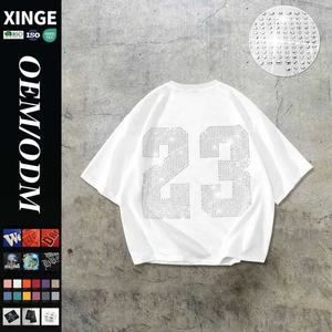 Camiseta de algodón 100% de 220 g de alta calidad para hombre, con logo personalizado de pedrería, cuello redondo, oversize - Product Image 1