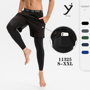 Pantalones de compresión 2 en 1 para hombre, pantalones deportivos de doble capa para entrenamiento de baloncesto, pantalones deportivos elásticos de secado rápido para gimnasio y correr - Product Image 2
