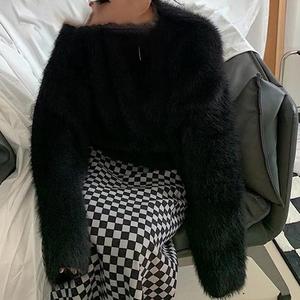 Solid Color Soft Mink Velvet Long Casual Winter Sweater Women Knitted Silk Flat Knitted Front Logo Print Fashion - Product Image 6