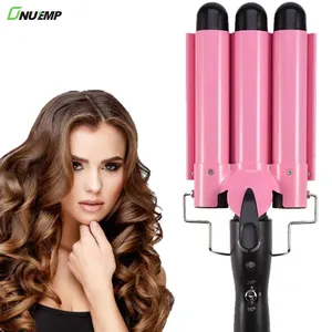 ONULISS Três Barril Cerâmica Ionic Big Wave Curler Automatic LCD Curling iron Portátil Auto Magic Cordless Cabelo Curler