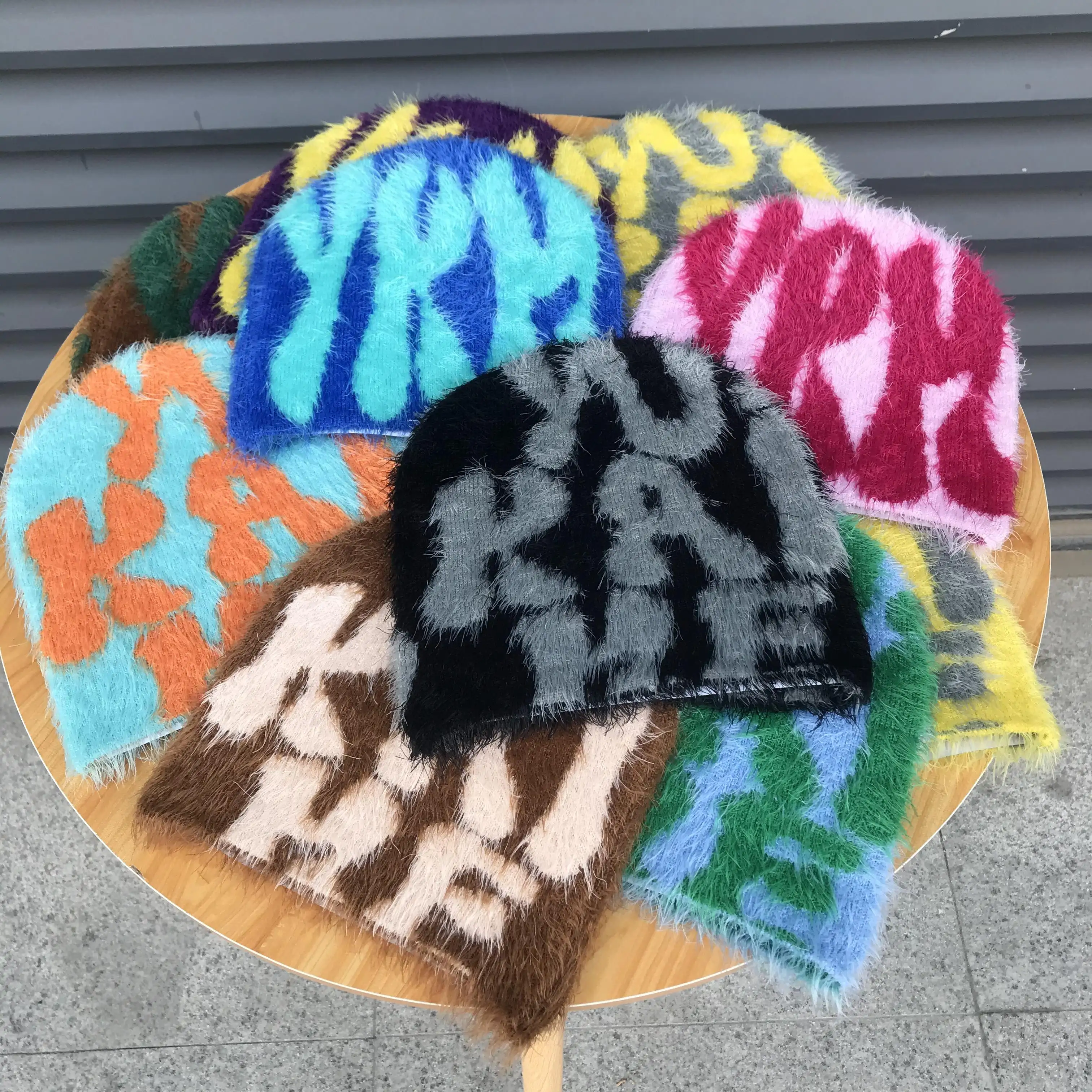 Sản Xuất Mohair Jacquard In Ấn Dệt Kim Beanies Biểu Tượng Tùy Chỉnh Mùa Đông Giữ Ấm Beanie