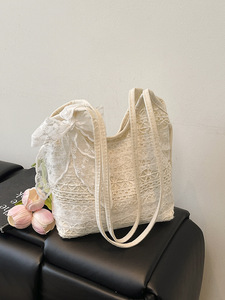 Bolso de hombro informal de malla de encaje para mujer, bolso de hombro tejido de gran capacidad para verano - Product Image 3