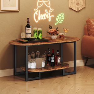 Mesa de Centro Moderna Ovalada SENYU con Tapa de Madera, Estructura Metálica y Estante de Almacenamiento para Muebles de Sala - Product Image 4