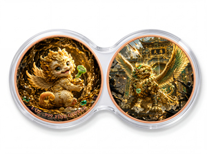 Pièces de collection en cuivre pur 999 de 1 oz, série Bêtes Gardiennes, lot de deux, style graffiti coloré UV en relief 3D - Product Image 6
