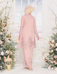 SIPO ชุดมุสลิมแขนยาวทรงสลิมสไตล์มาเลเซีย,ชุดลูกไม้ทันสมัยปักลายสีพื้น - Product Image 4