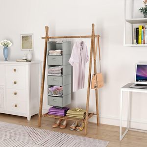 Hanging Closet Organizer 6 Tier Foldable Storage <b>Shelf</b> With <b>Hooks</b> For Bedroom Clothes Organization Light Grey - Product Image 5