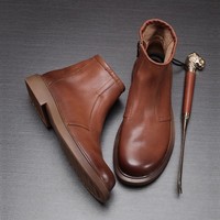 Bottes de travail pour hommes, automne-hiver, en cuir véritable, à semelle épaisse, basses, élégantes, décontractées, à lacets sur le devant, antidérapantes